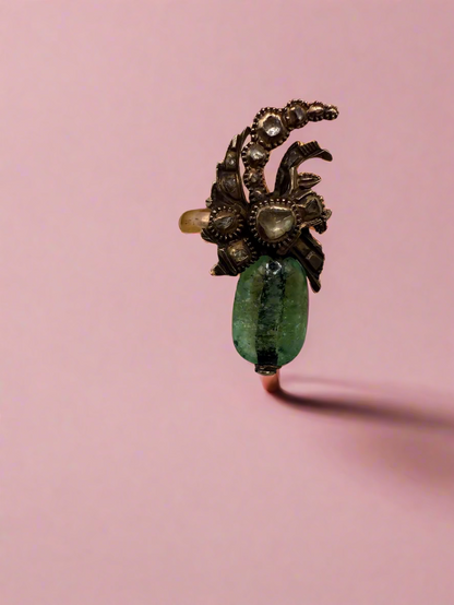 Iris Apfel's Antique Gold Chunky Emerald & Diamond Ring