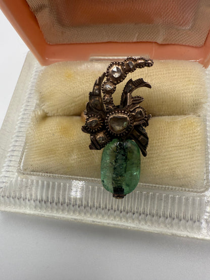 Iris Apfel's Antique Gold Chunky Emerald & Diamond Ring
