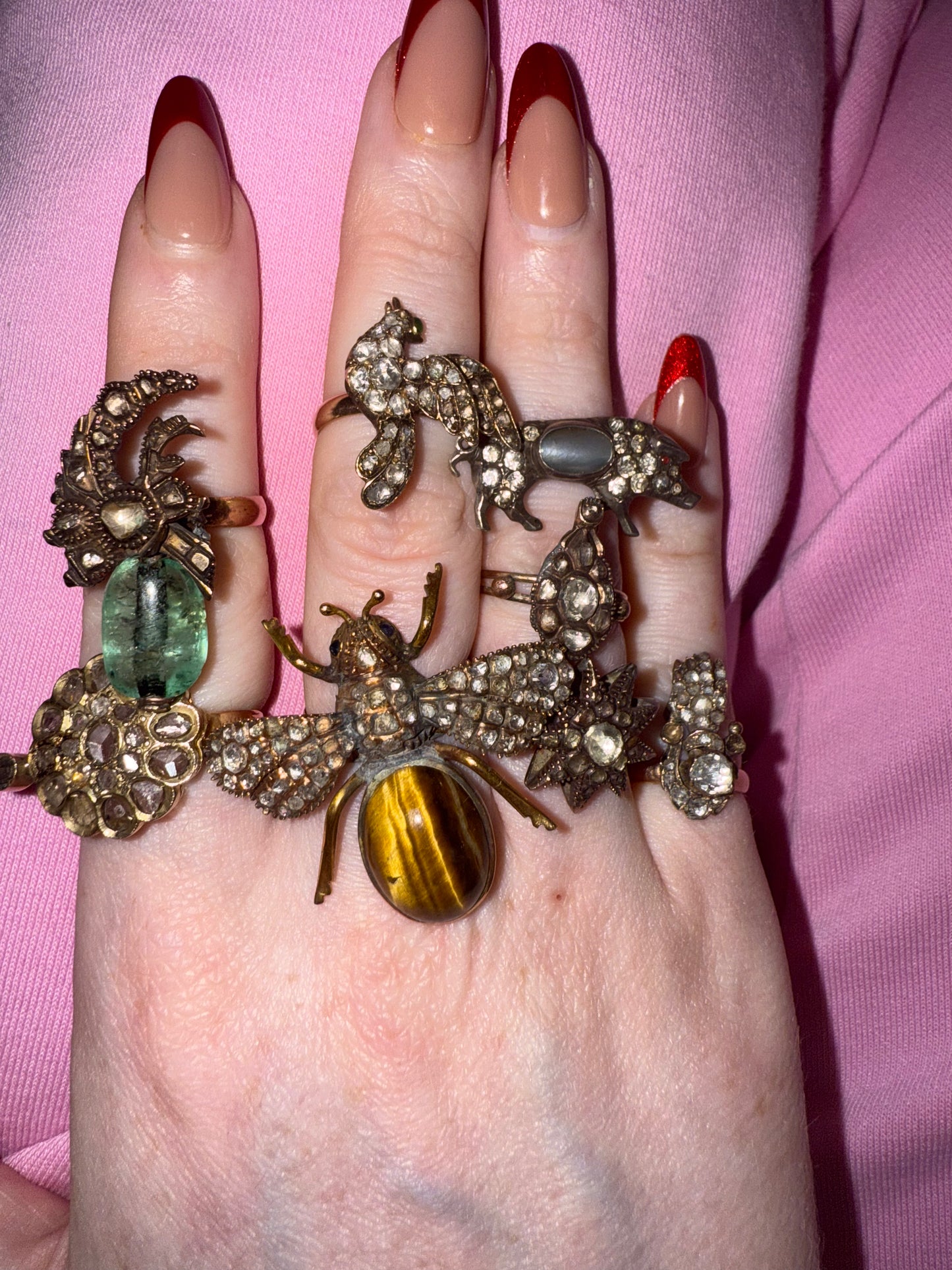 Iris Apfel's Antique 14K Gold Bug Diamond Tiger's Eye Ring