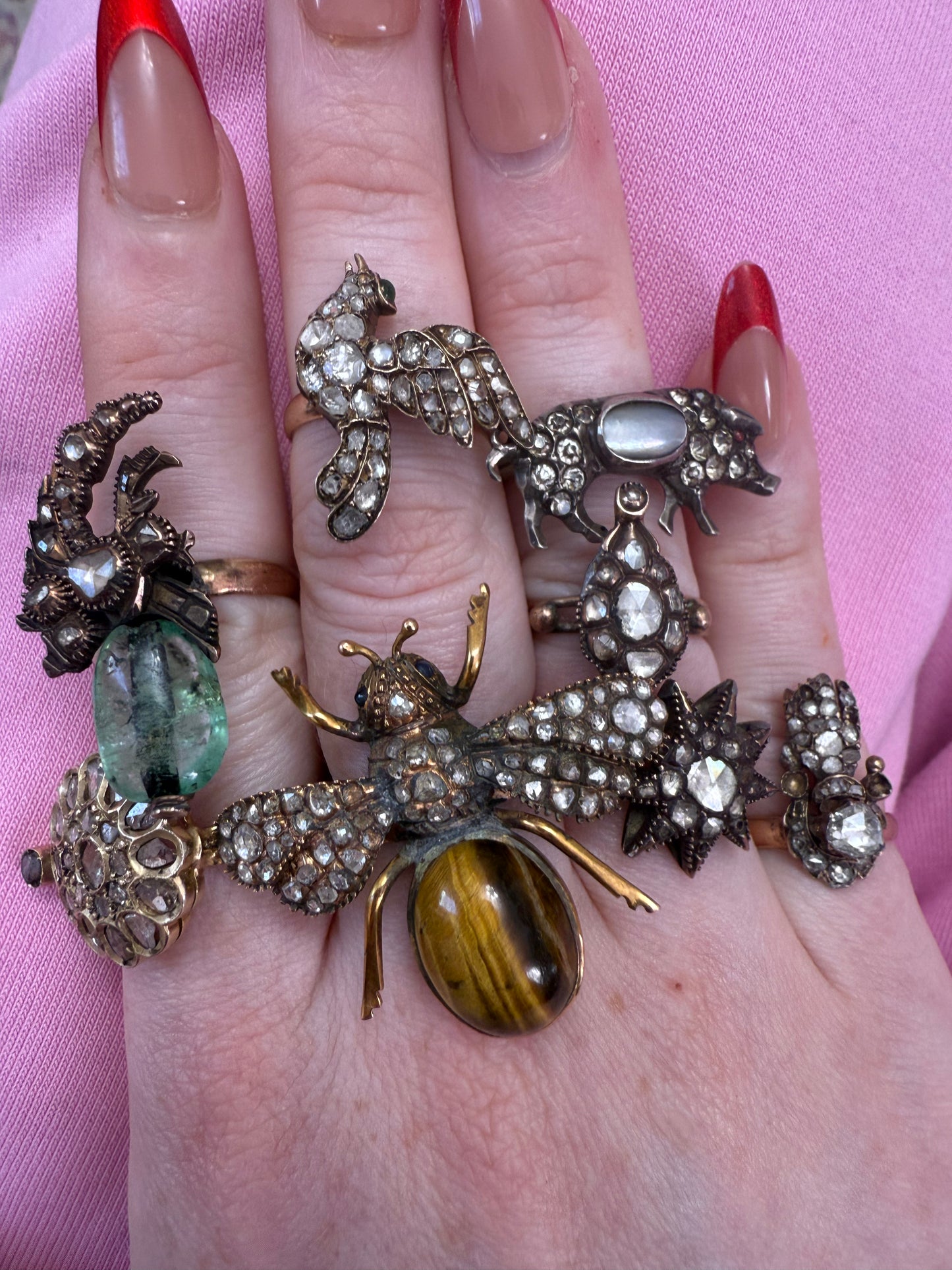 Iris Apfel's Antique 14K Gold Bug Diamond Tiger's Eye Ring