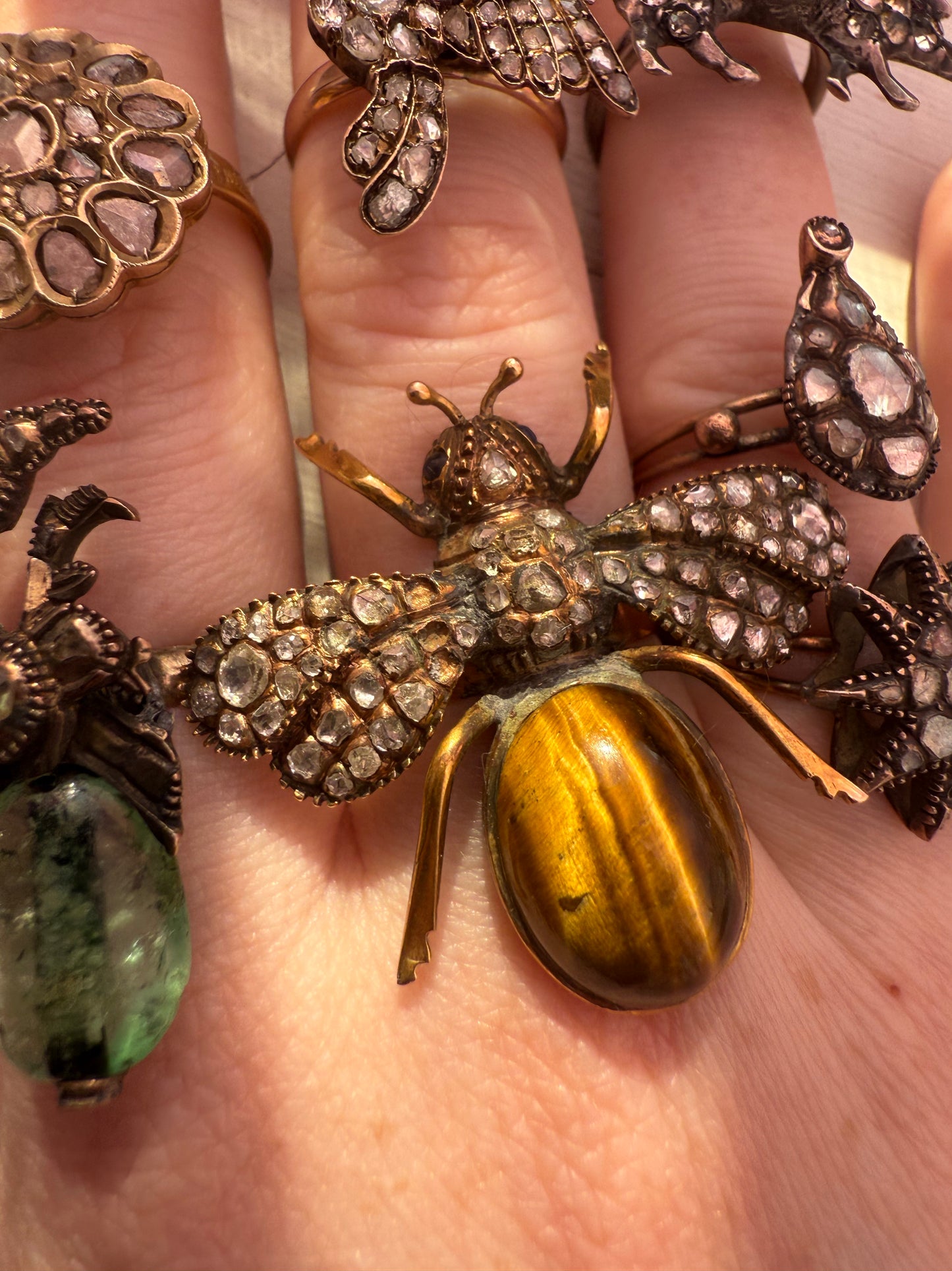 Iris Apfel's Antique 14K Gold Bug Diamond Tiger's Eye Ring