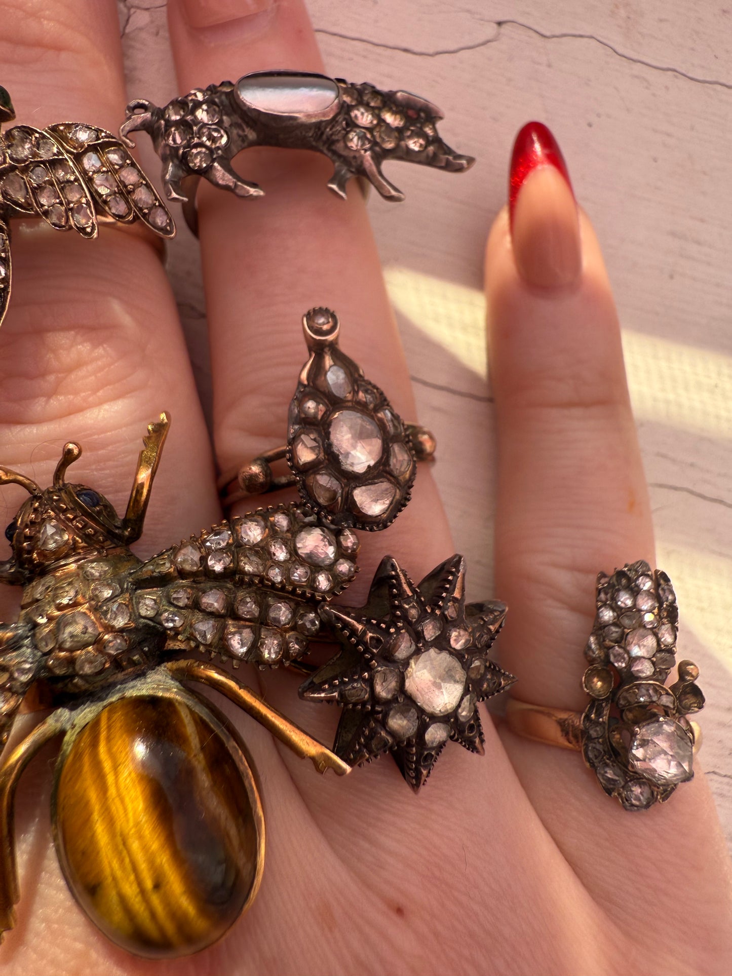 Iris Apfel's Antique 14K Diamond Hand Ring