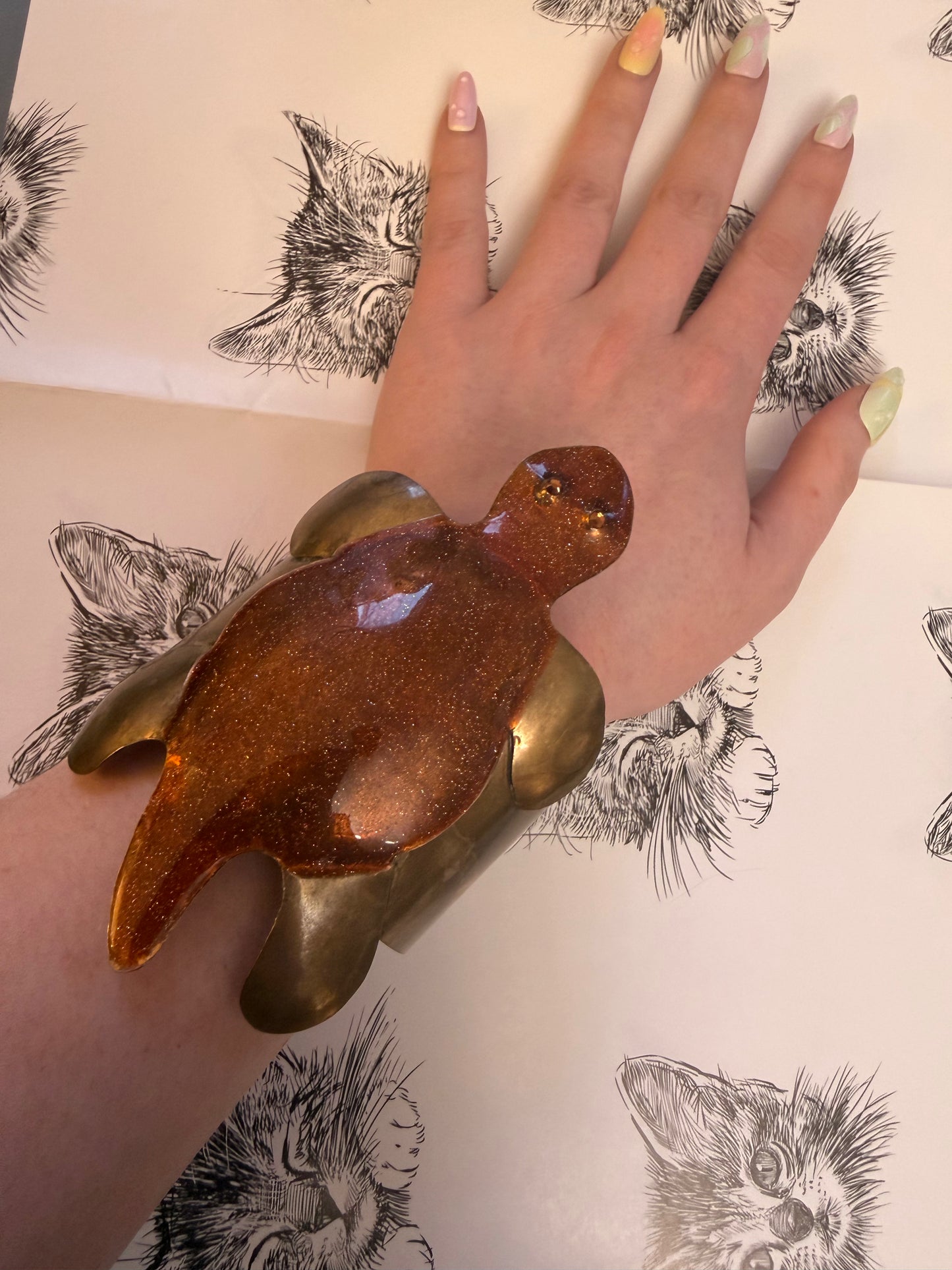 Vintage Rare Estelle Misbach Artisan Oversized Turtle Cuff Bracelet