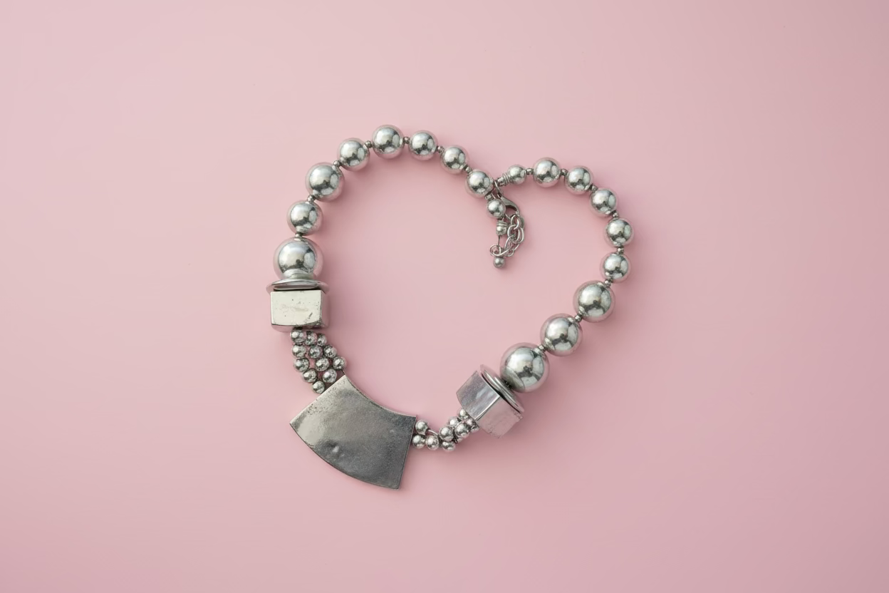 Vintage French Modernist Chunky Silver Geometric Necklace