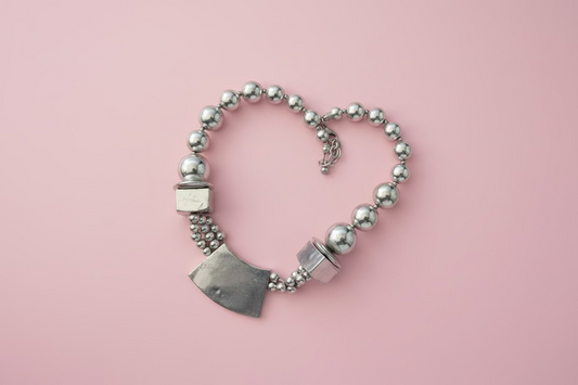 Vintage French Modernist Chunky Silver Geometric Necklace