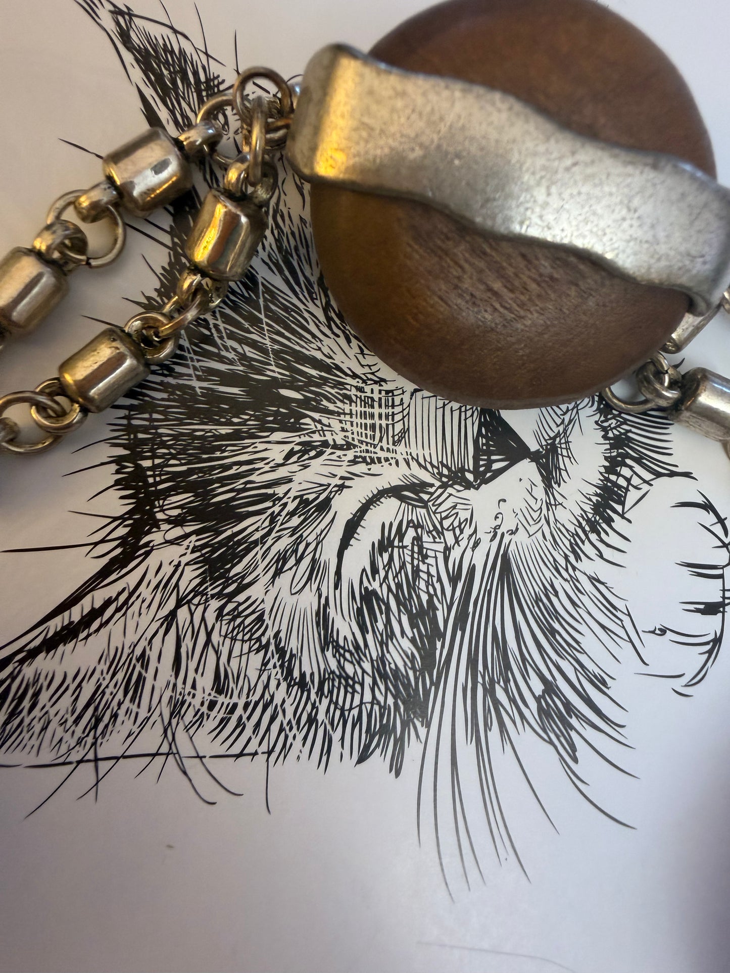 Vintage French Modernist Extra Long Silver Wood Necklace