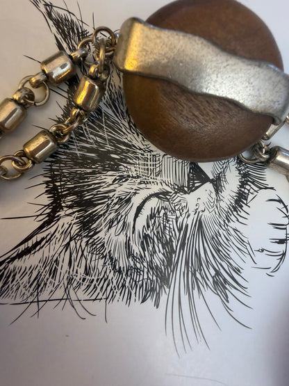 Vintage French Modernist Extra Long Silver Wood Necklace