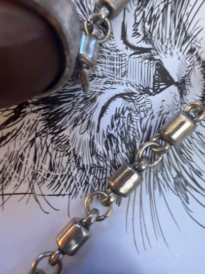 Vintage French Modernist Extra Long Silver Wood Necklace