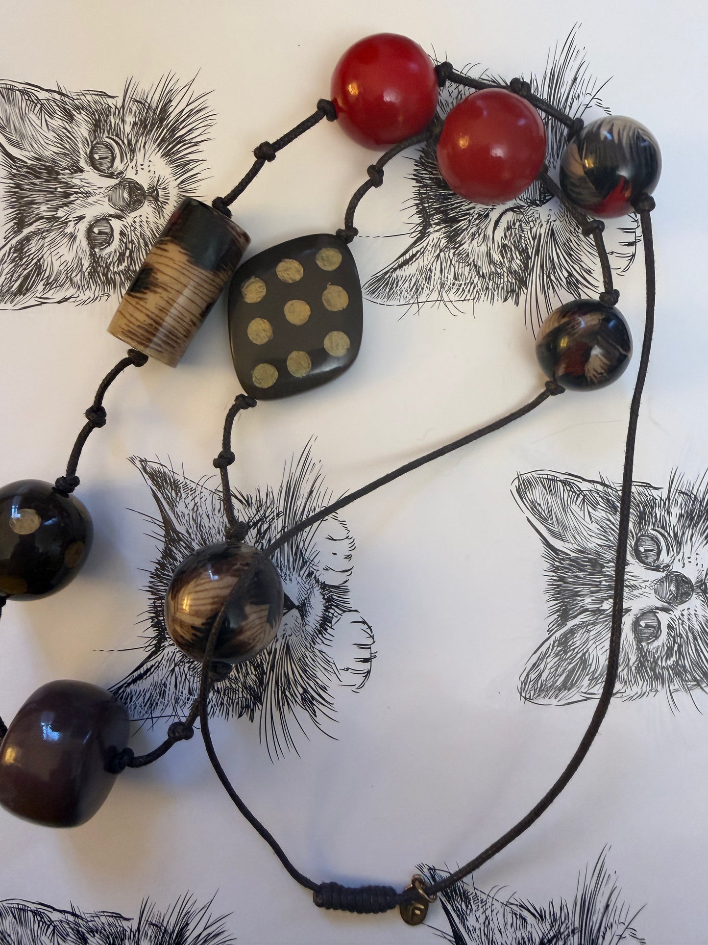 Vintage French Funky Bohemian Wooden Statement Necklace