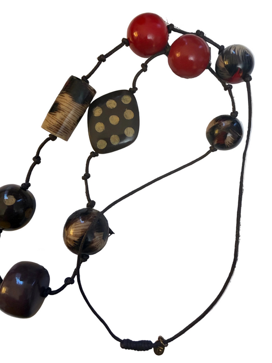 Vintage French Funky Bohemian Wooden Statement Necklace