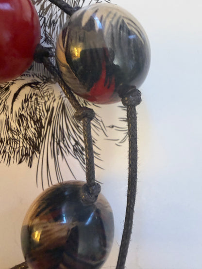 Vintage French Funky Bohemian Wooden Statement Necklace