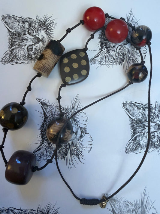 Vintage French Funky Bohemian Wooden Statement Necklace
