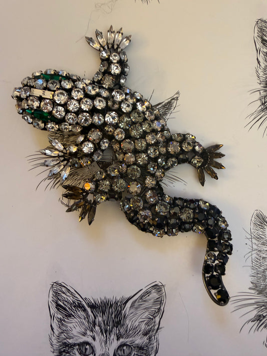 Vintage Monumental Philippe Ferrandis Paris Crystal Salamander Brooch