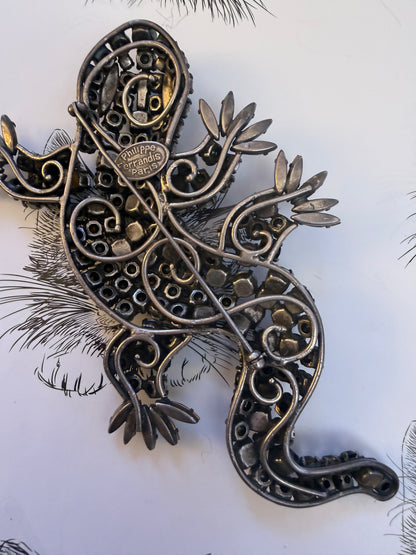 Vintage Monumental Philippe Ferrandis Paris Crystal Salamander Brooch