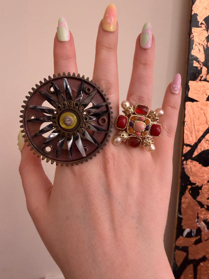 Vintage Huge French Artsy Pinwheel Cog Statement Ring
