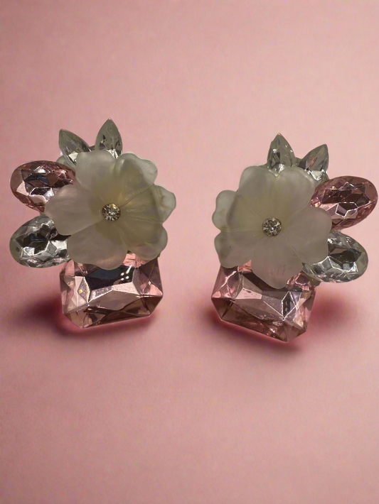 Vintage Chunky Crystal Dream Flower Earrings