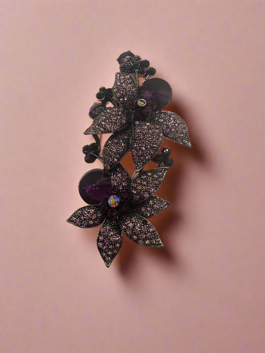Vintage Celestial Rhinestone Grape Flower Brooch
