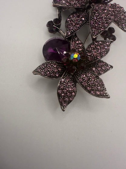 Vintage Celestial Rhinestone Grape Flower Brooch
