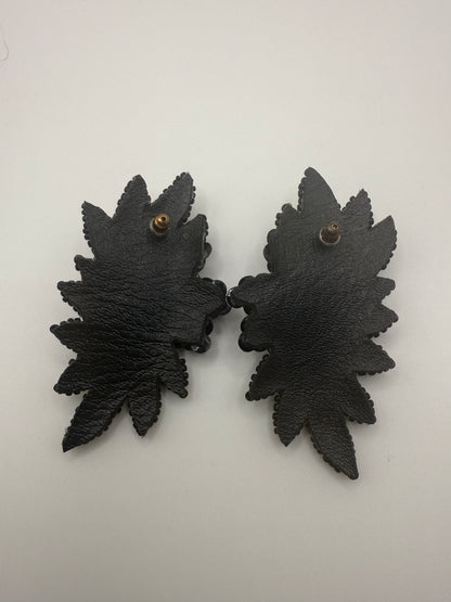 Vintage Midnight Black Beaded Leaf Earrings