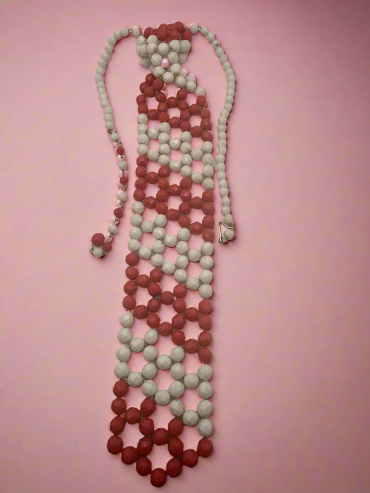 Vintage Striped Beaded Tie Necklace