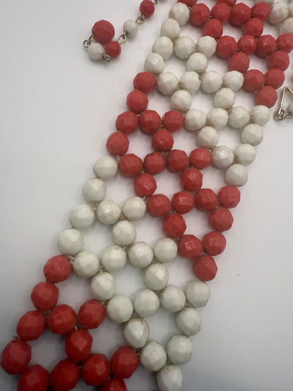 Vintage Striped Beaded Tie Necklace