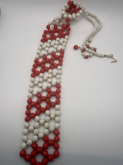 Vintage Striped Beaded Tie Necklace