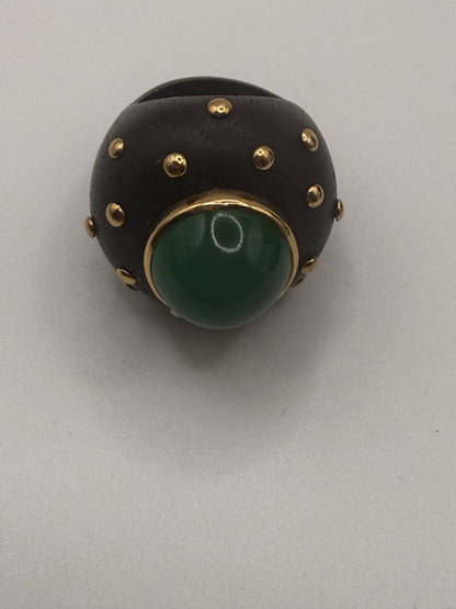 Vintage 18K Gold Huge Chalcedony Wood Cocktail Ring