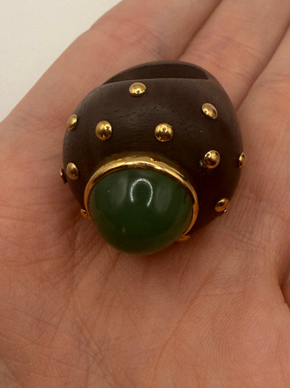Vintage 18K Gold Huge Chalcedony Wood Cocktail Ring