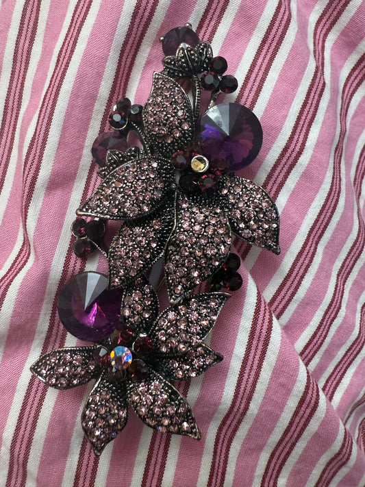Vintage Celestial Rhinestone Grape Flower Brooch