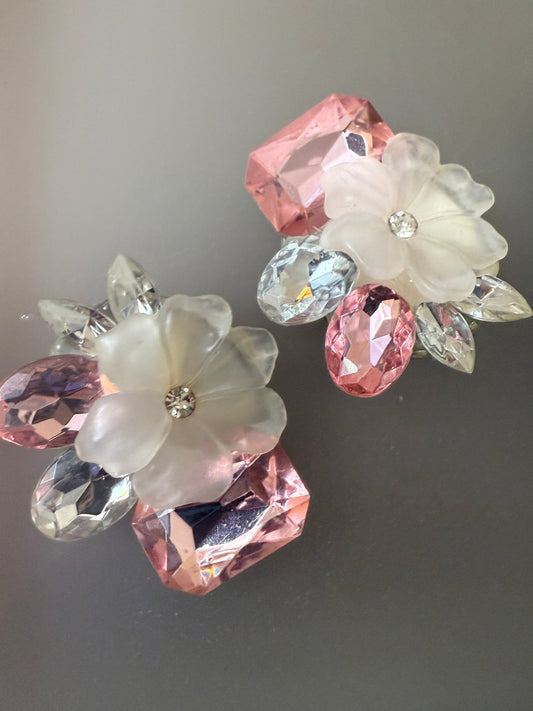Vintage Chunky Crystal Dream Flower Earrings