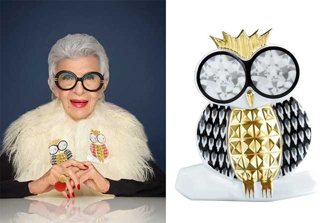 Iris Apfel's Documented Bernardaud 22K Gold & Porcelain Owl Brooch