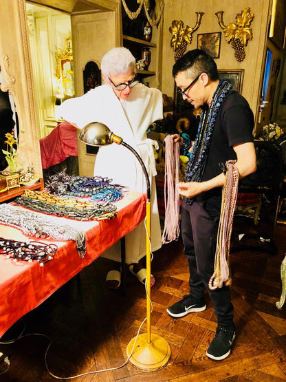 Iris Apfel's Vintage Dark Gray Jianhui London Extra Long Wood Beaded Necklace