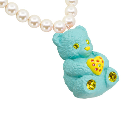 Blueberry Bear Heart Charm Mood Pearl Necklace