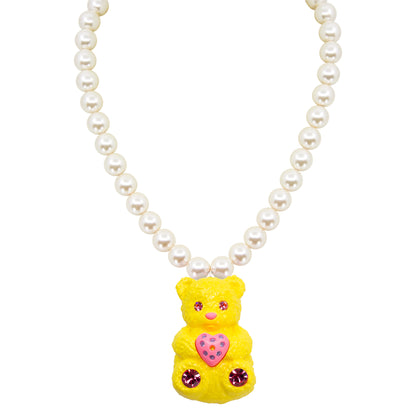 Butter Bear Heart Charm Mood Pearl Necklace