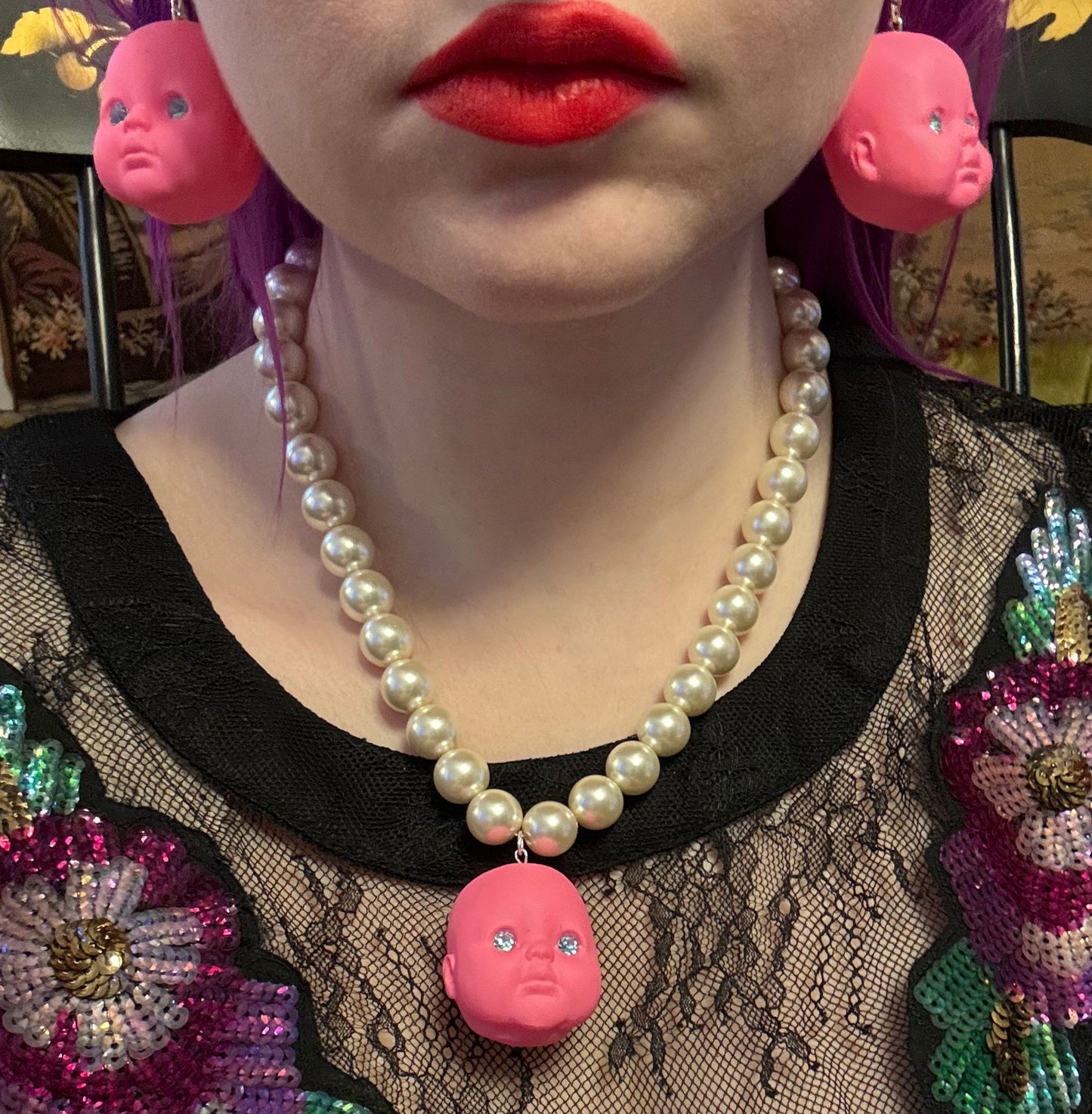 Bubble Gum Baby Doll Pearl Necklace