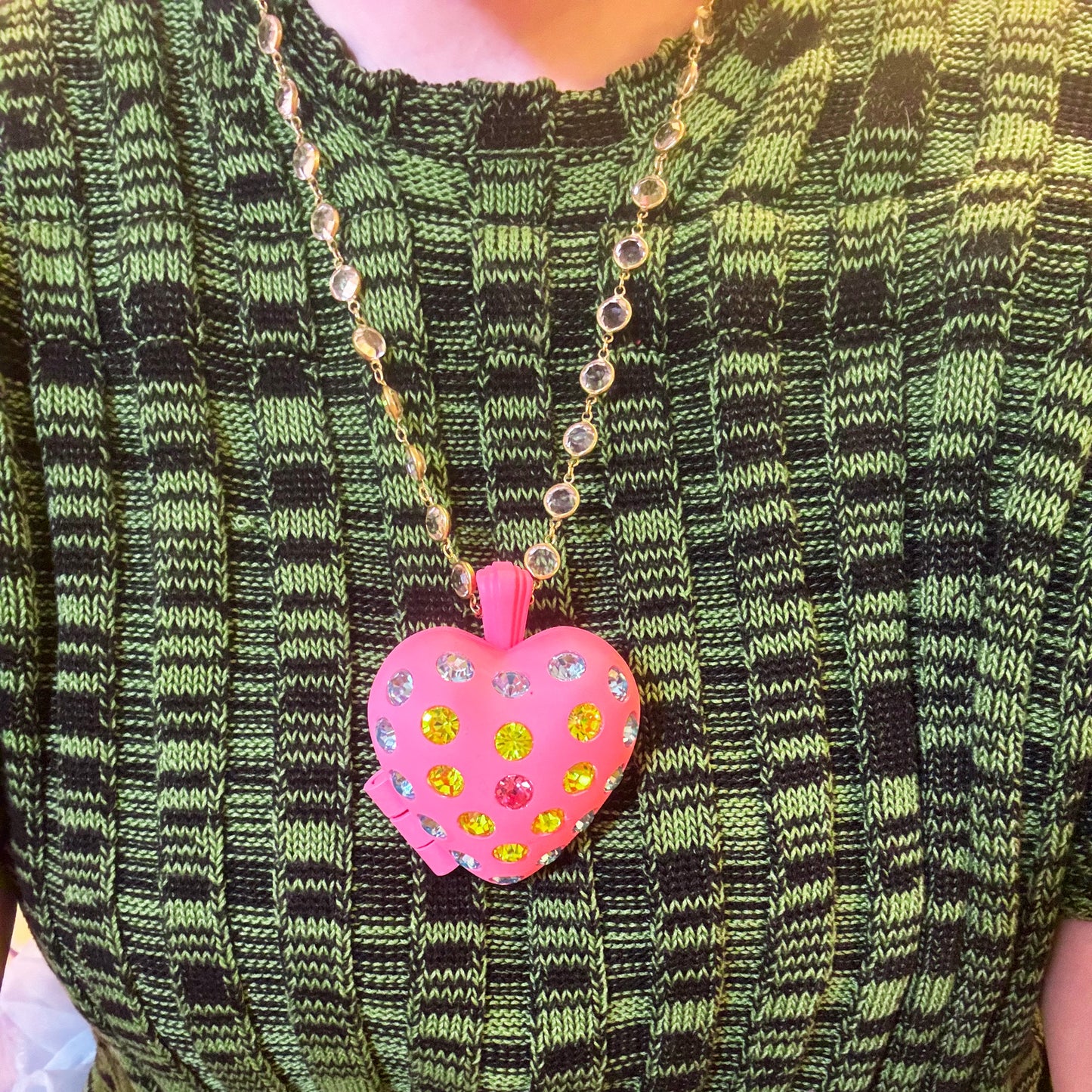 Bubble Gum Heart Puff Locket Necklace