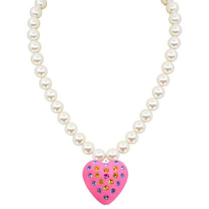 Bubble Gum Heart Puff Pearl Necklace