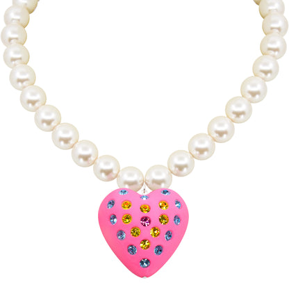 Bubble Gum Heart Puff Pearl Necklace