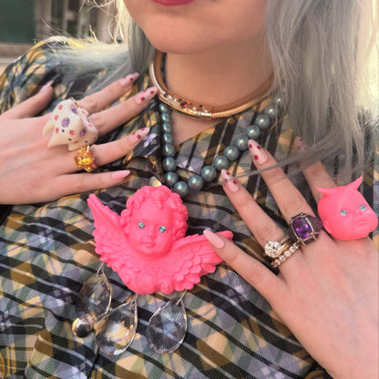 Divine Pink Cherub Drip Pearl Necklace