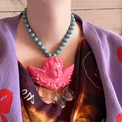 Divine Pink Cherub Drip Pearl Necklace