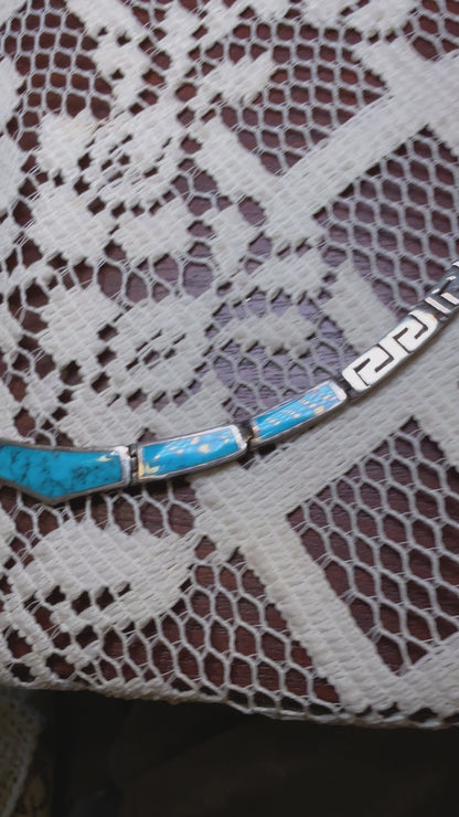 Vintage Sterling Silver and Turquoise Inlay Necklace
