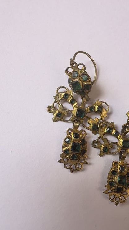 Iris Apfel's Antique Iberian 9K Solid Gold Green Bow Dangle Earrings