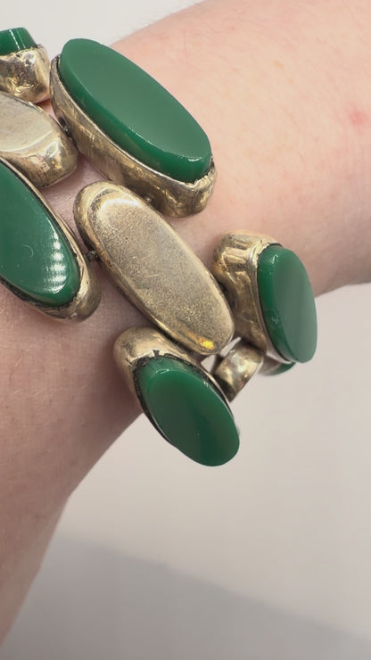 Vintage Sterling Silver Malachite Link Bracelet
