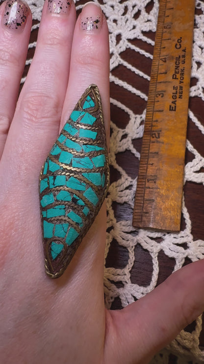 Vintage Oversized Huge Painted Wooden Ring
