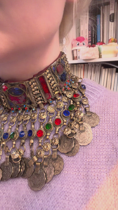 Iris Apfel's Vintage Antiqued Kuchi Ornate Rainbow Coin Necklace
