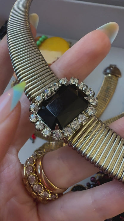 Vintage Silver Sapphire Rhinestone Tubogas Necklace
