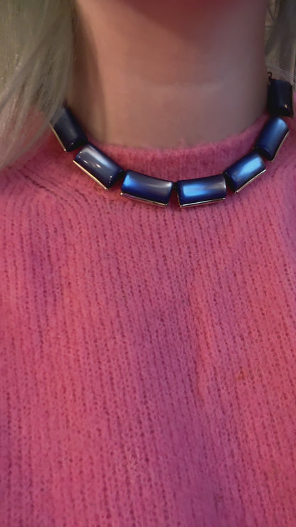Vintage Thermoset Brilliant Blue Cabochon Necklace