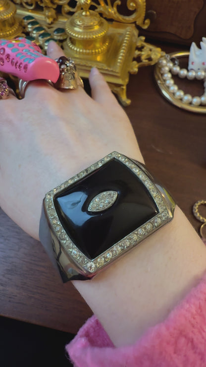 Vintage Jumbo Silver Onyx Resin Cuff