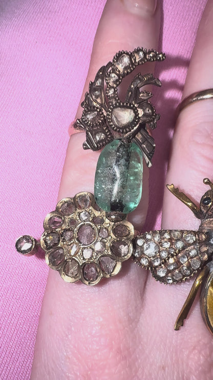 Iris Apfel's Antique Gold Chunky Emerald & Diamond Ring