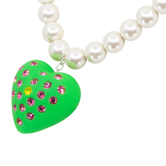 Watermelon Heart Puff Pearl Necklace